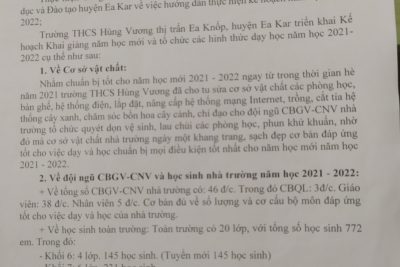KẾ HOẠCH KHAI GIẢNG VÀ TỔ CHỨC DẠY HỌC SAU KHAI GIẢNG NĂM HỌC 2021 – 2022